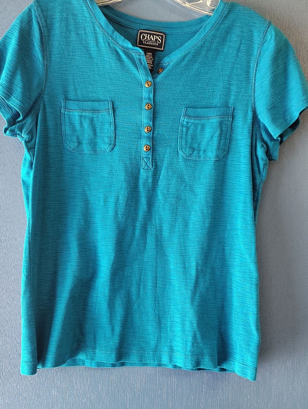 Chaps Women's Teal Short-Sleeve Henley Top